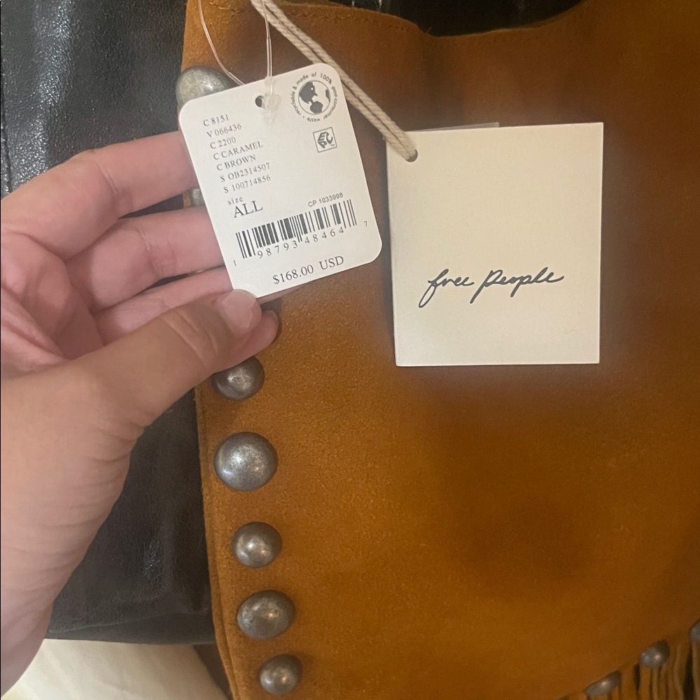 Free People Tan Suede Fringe Crossbody Bag with Studs - Picture 3 of 3